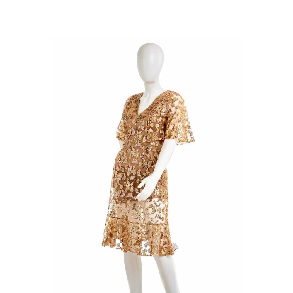 Dress The Population Women's Beige Short Sleeve Sequin Midi Dress Size S - Picture 8 of 8